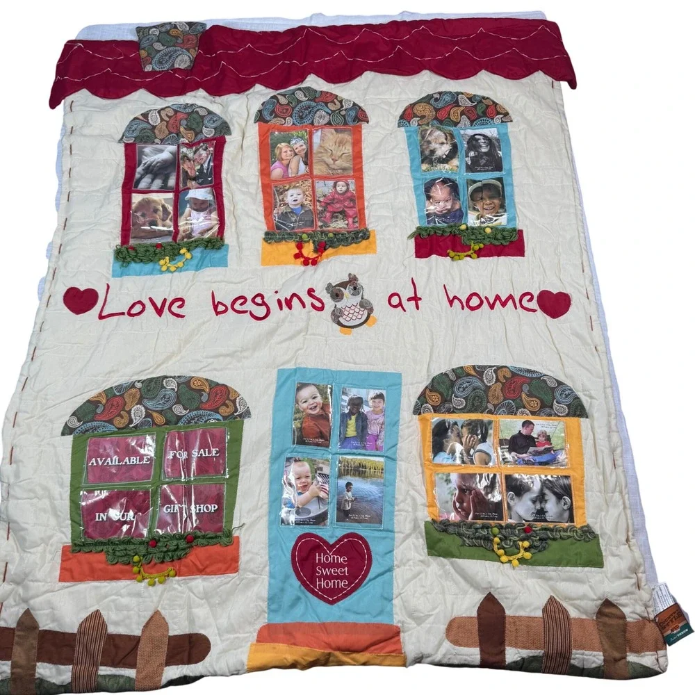 NWT Cracker Barrel Country Quilted Throw Photo Album Blanket Love Begins at Home